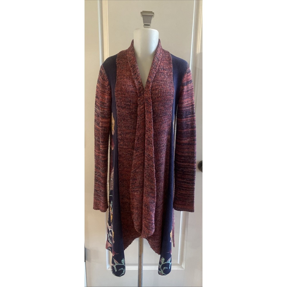 Moth‎ Anthropologie Size Medium Duster Cardigan Sweater Open Long Blue Floral